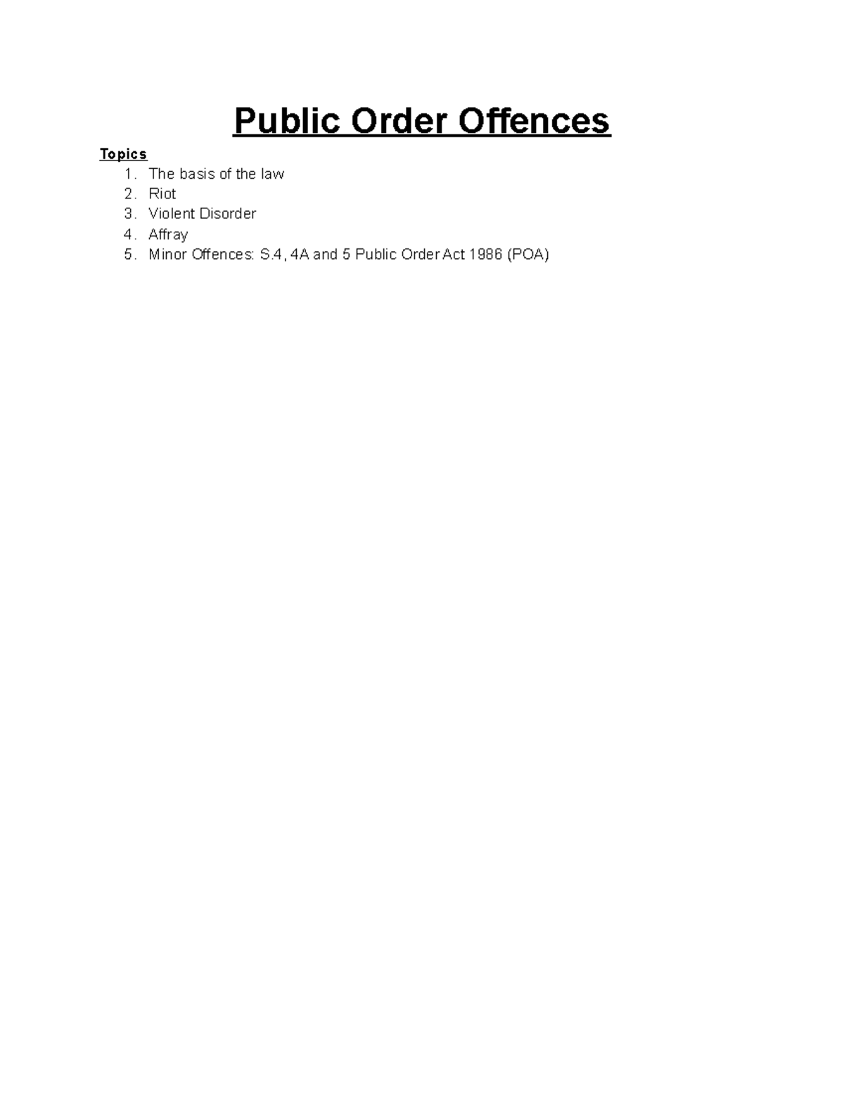Public Order Offences - Lecture Notes - Public Order Offences Topics ...
