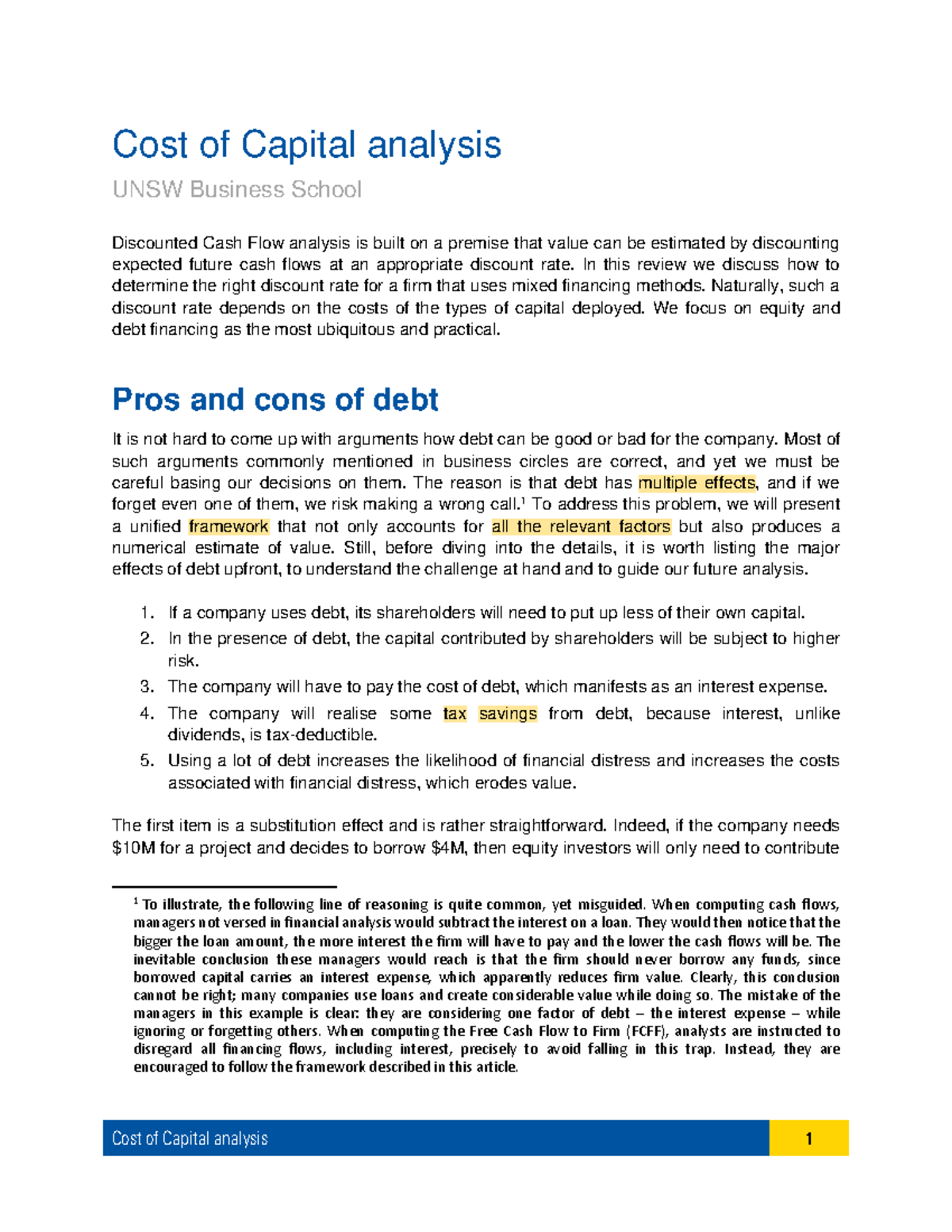 Cost of Capital Analysis: Understanding WACC and Debt Effects - UNSW ...