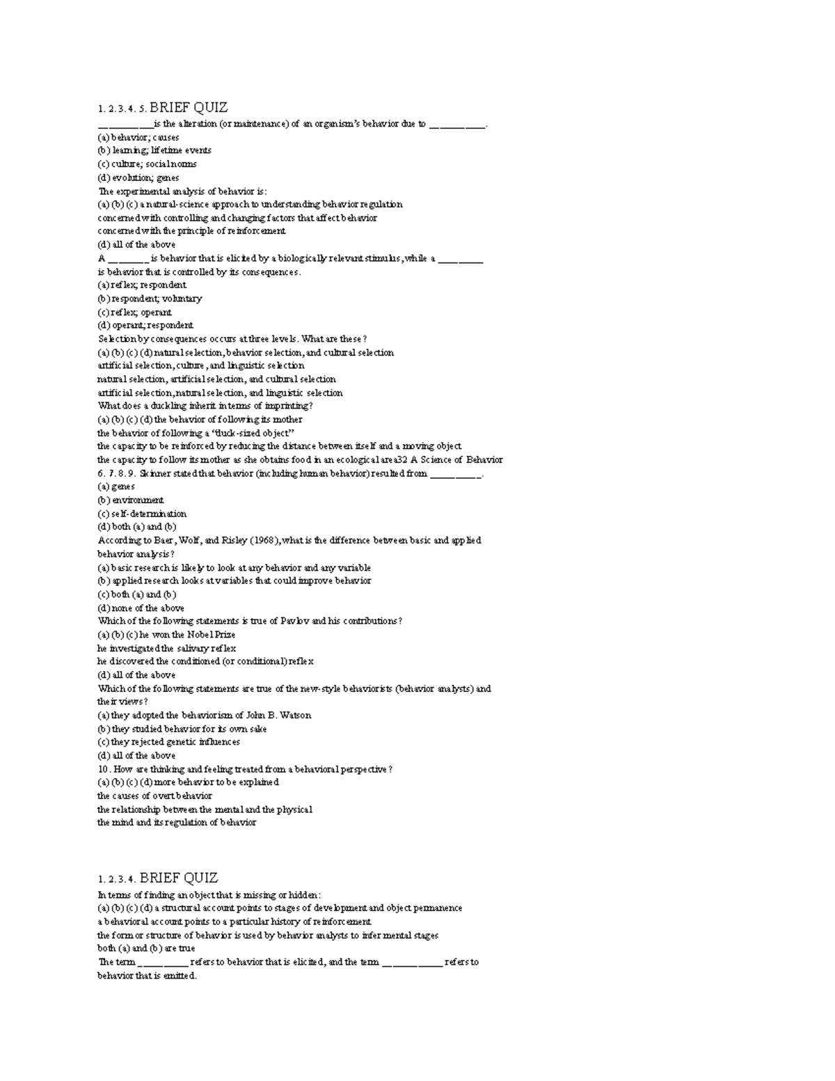 Behavior Analysis Quiz (Course Code: 1.2.3.4.5) - Key Concepts ...