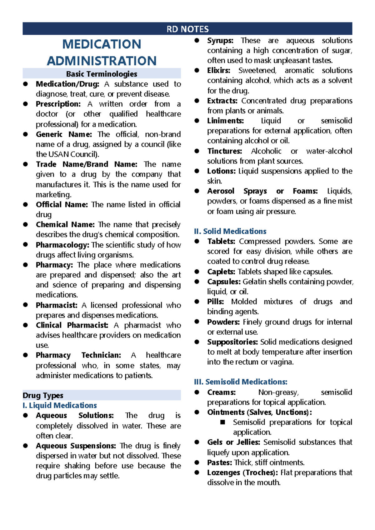 RD-Notes: Medication Administration and Vital Signs Overview - Studocu