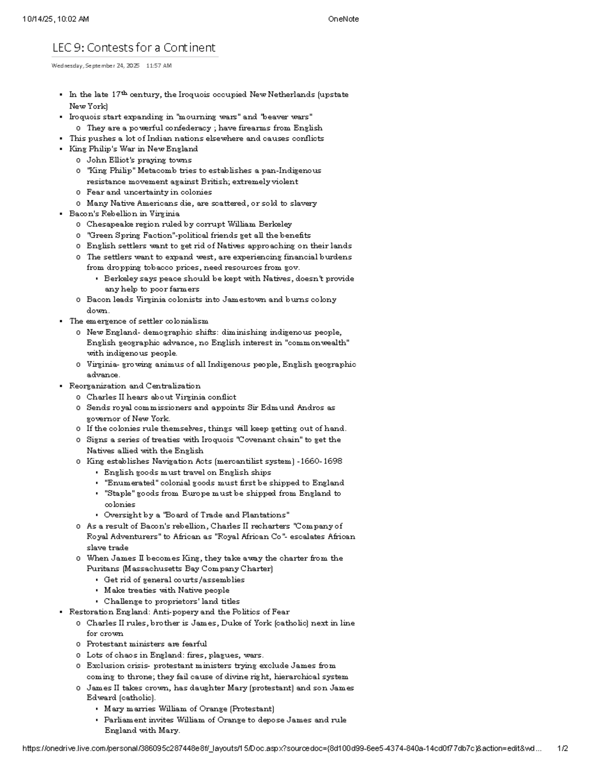 LEC 9: Contests for a Continent - Colonial Conflicts & Alliances - Studocu