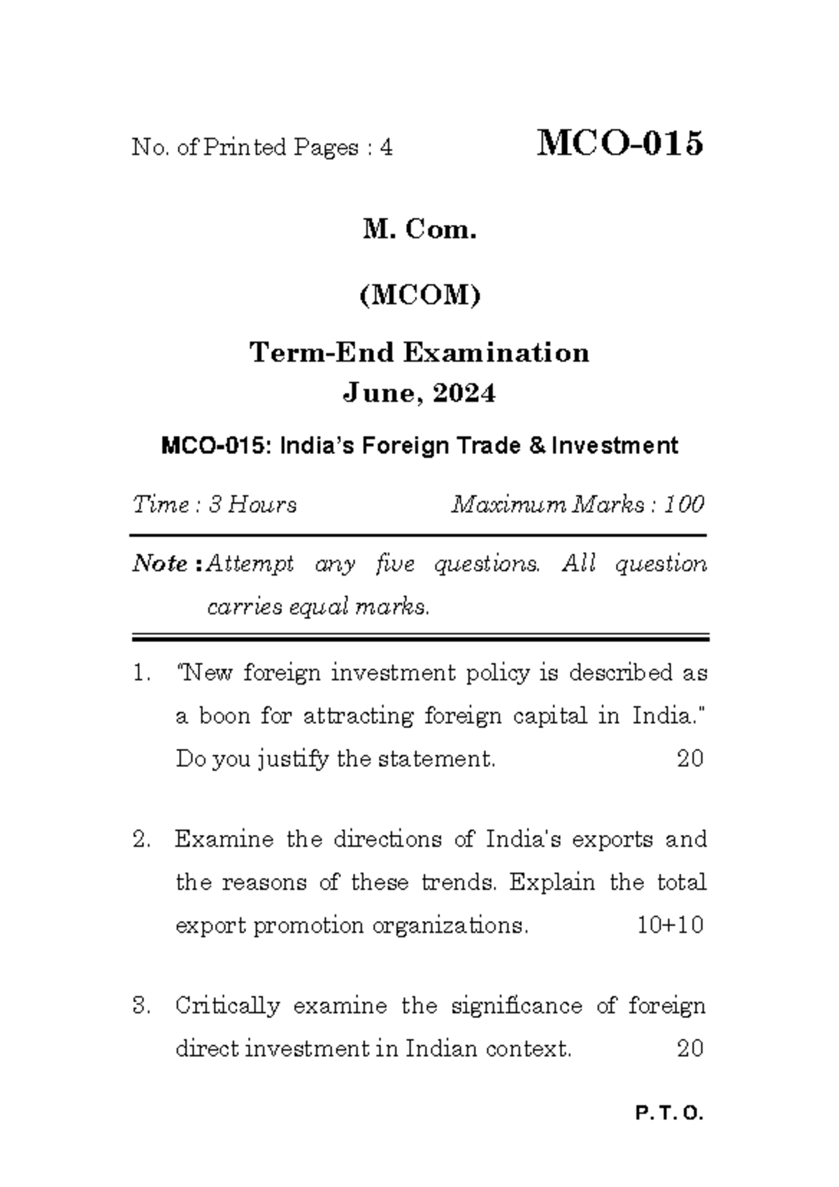 MCO-015 - Foreign trade investment exam questions and analysis - Studocu
