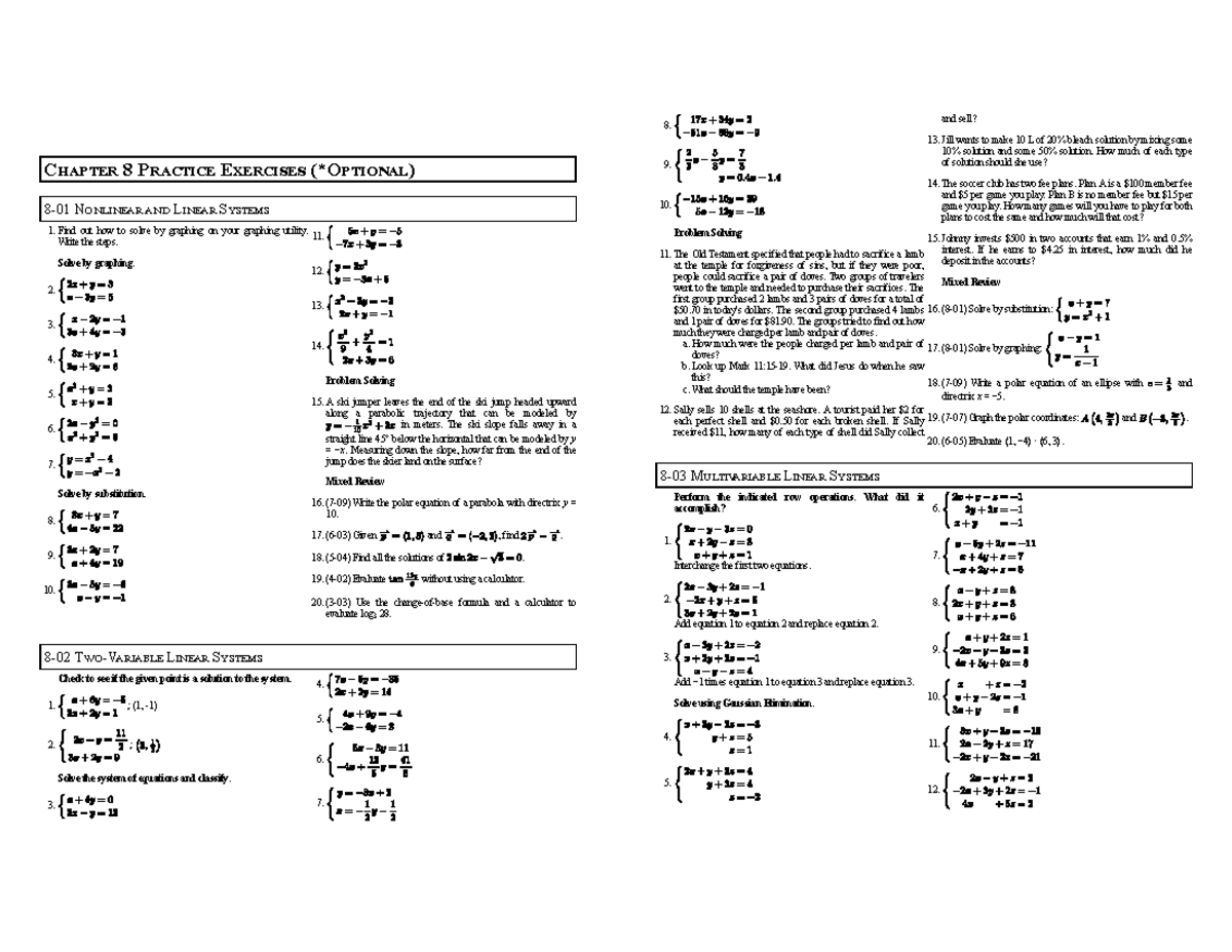 Precalculus 08: Practice Exercises for Problem Solving and Graphing ...