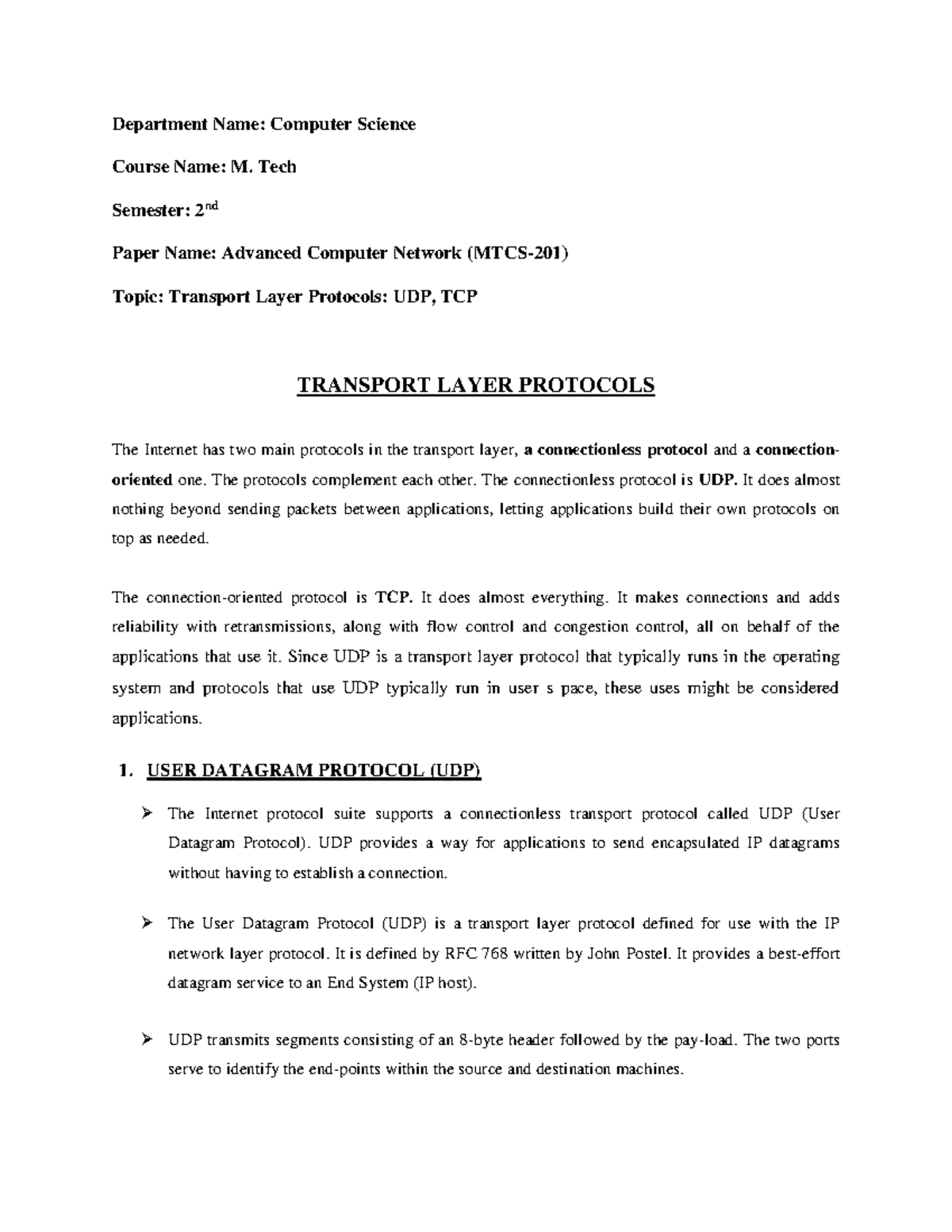 Advanced Computer Networks (CN 2) - Transport Layer Protocols: UDP ...