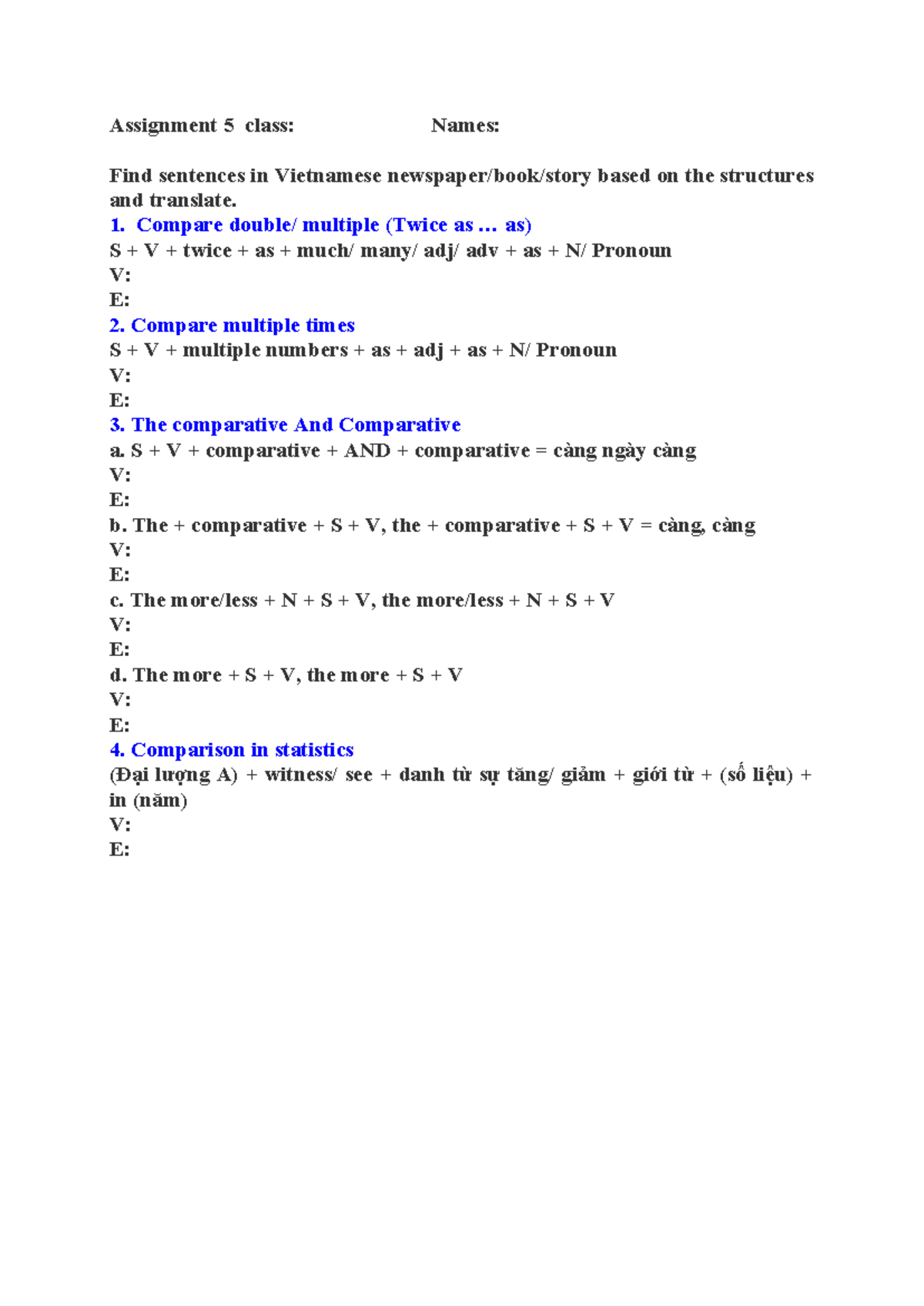 Assignment 5 - Comparative Structures in Vietnamese Translation - Studocu