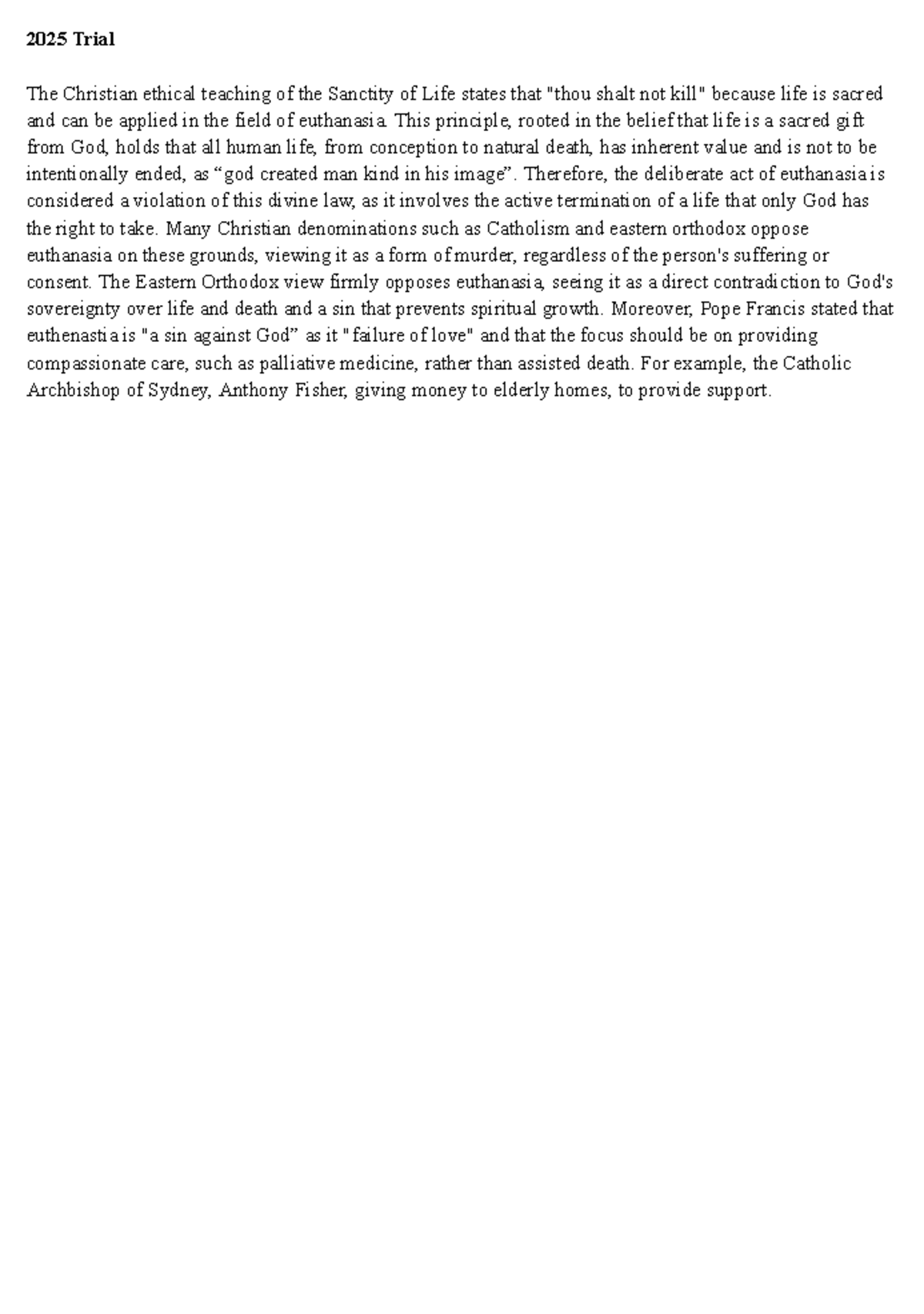 SOR 2025 Trial: Christian Ethics on the Sanctity of Life and Euthanasia ...
