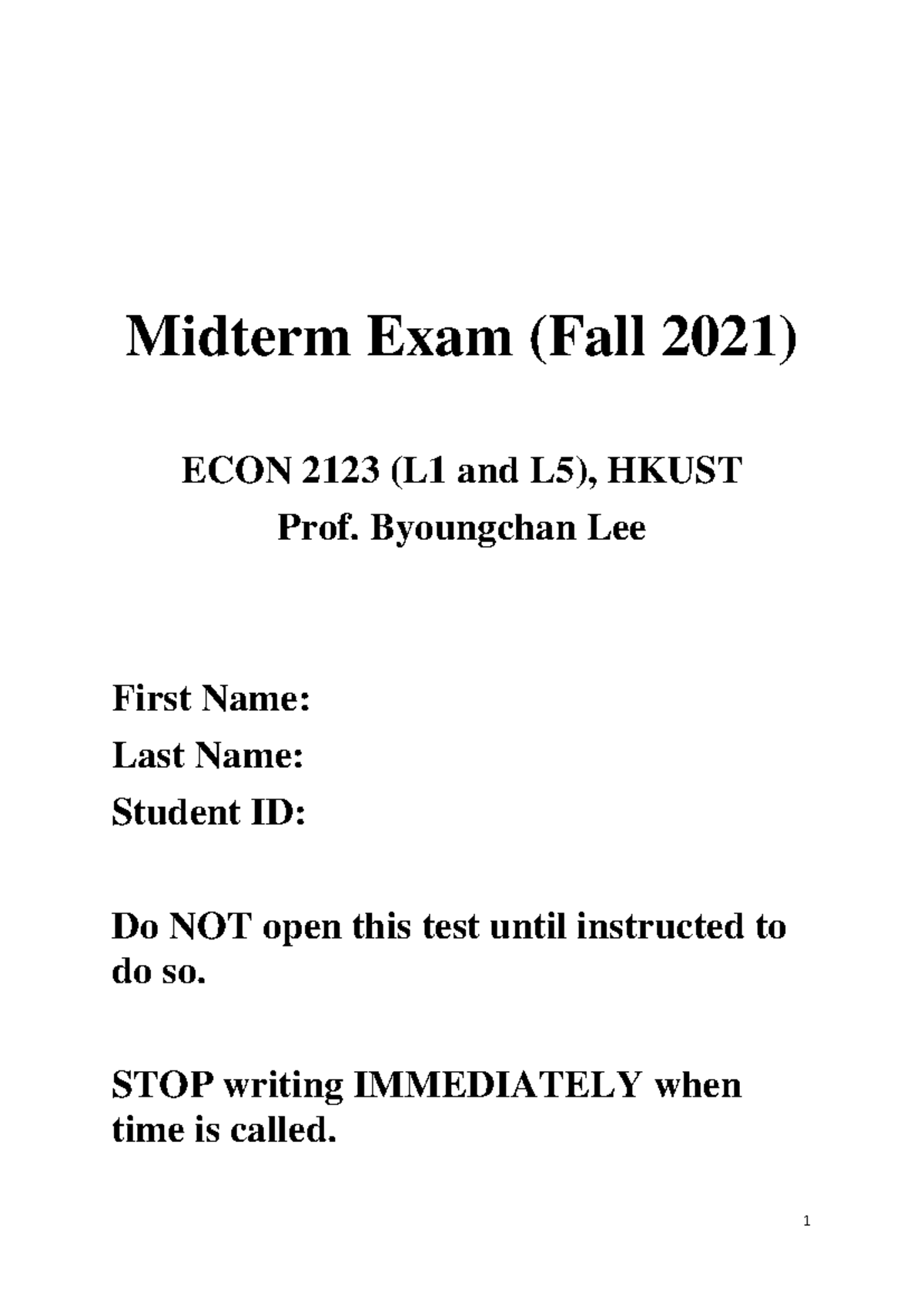 Midterm Exam 2021 - ECON 2123 (Sections L1 & L5) Guide - Studocu