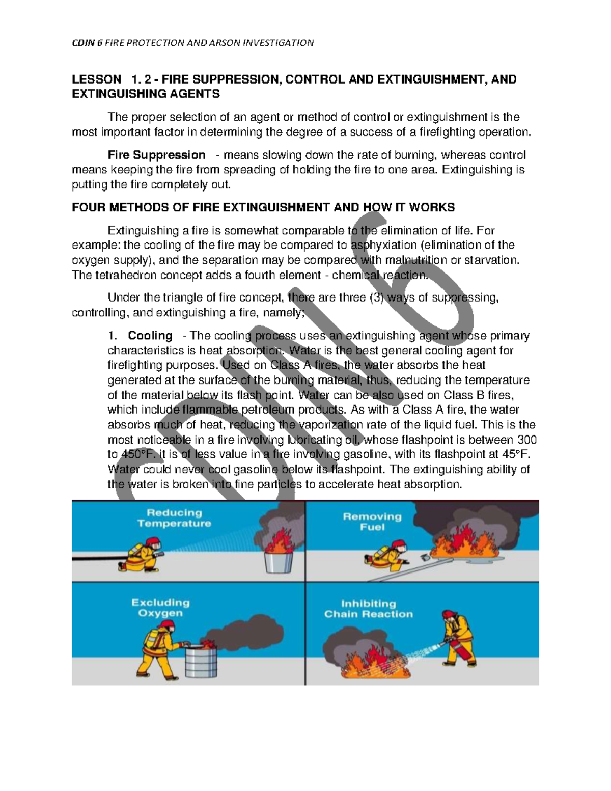 CDIN 6 FIRE PROTECTION AND ARSON INVESTIGATION: LESSON 1.2 - FIRE ...