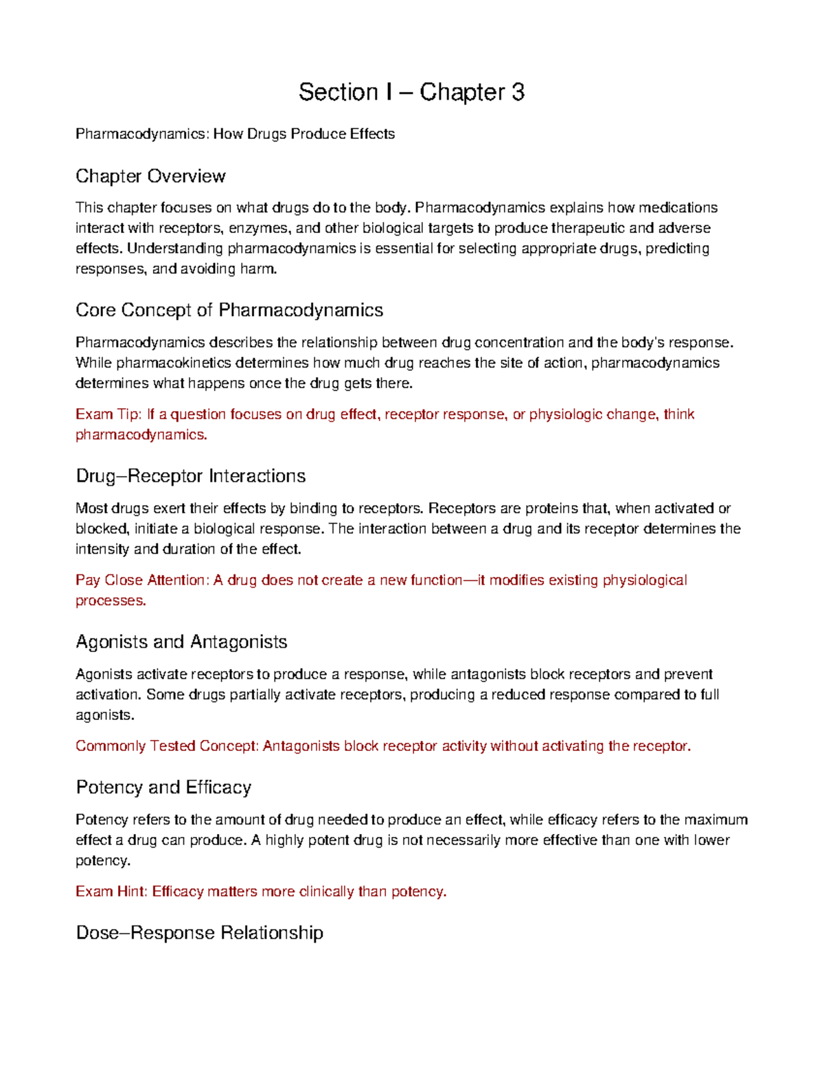 NUR601 Section 1 Chapter 3 Pharmacodynamics Study Guide - Studocu