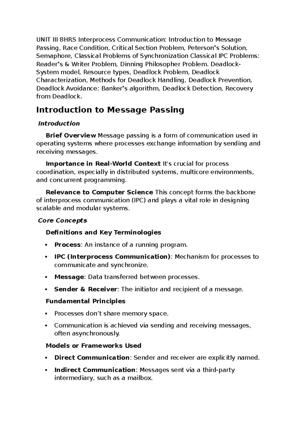 OS Notes: UNIT 3 - Interprocess Communication, Synchronization, and ...