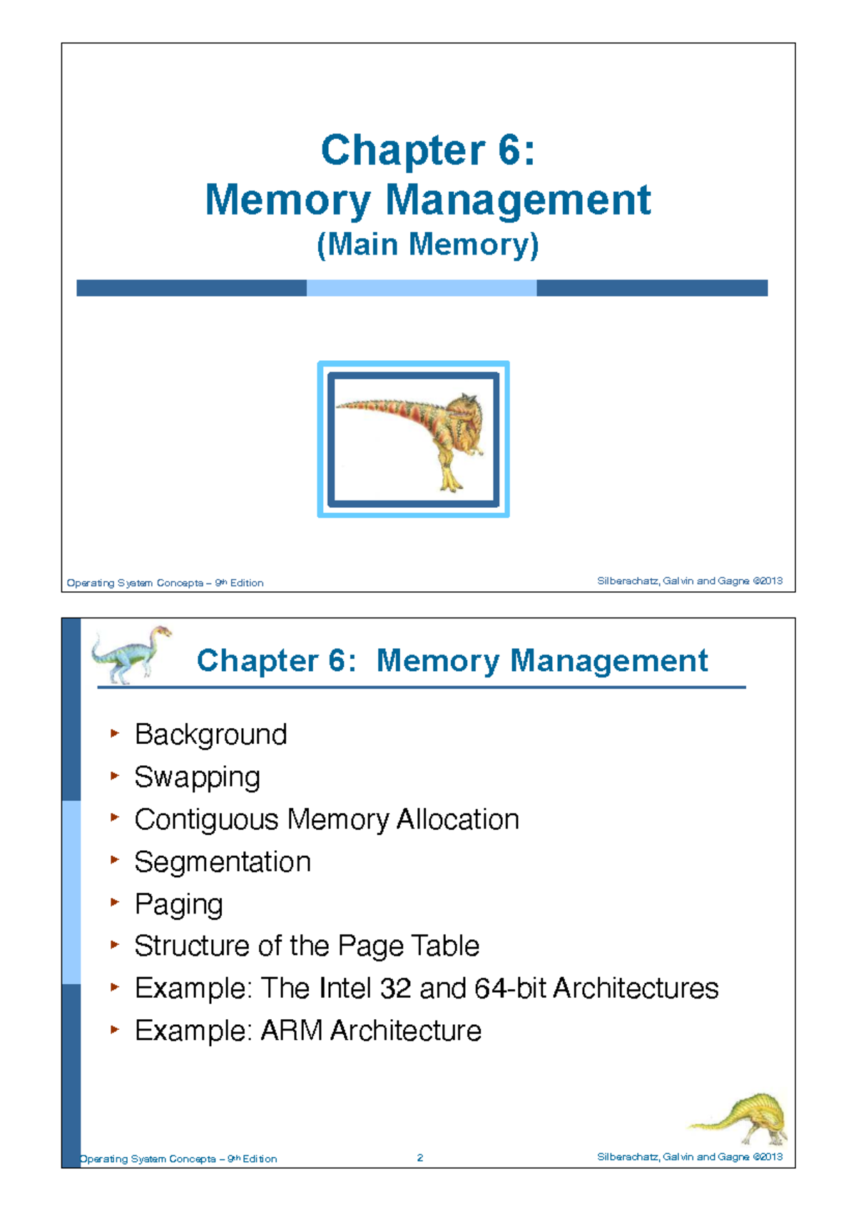 Ch6: Memory Management Overview - OS Concepts (Silberschatz et al ...