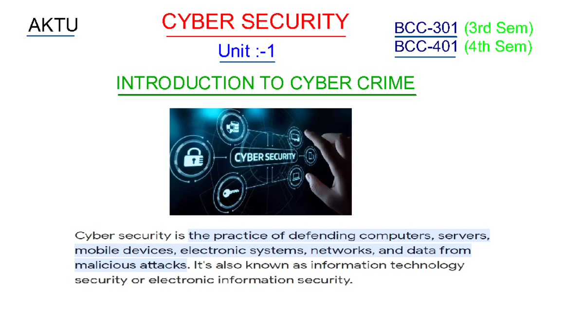 Cyber Security Unit1 - cyber security - CYBER SECURITY Unit ...