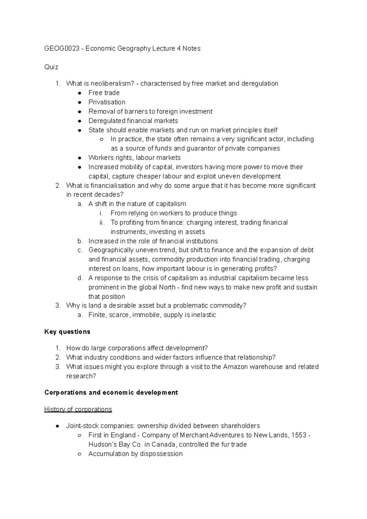 GEOG0023 - Economic Geography Lecture 4 Notes - A shift in the nature ...