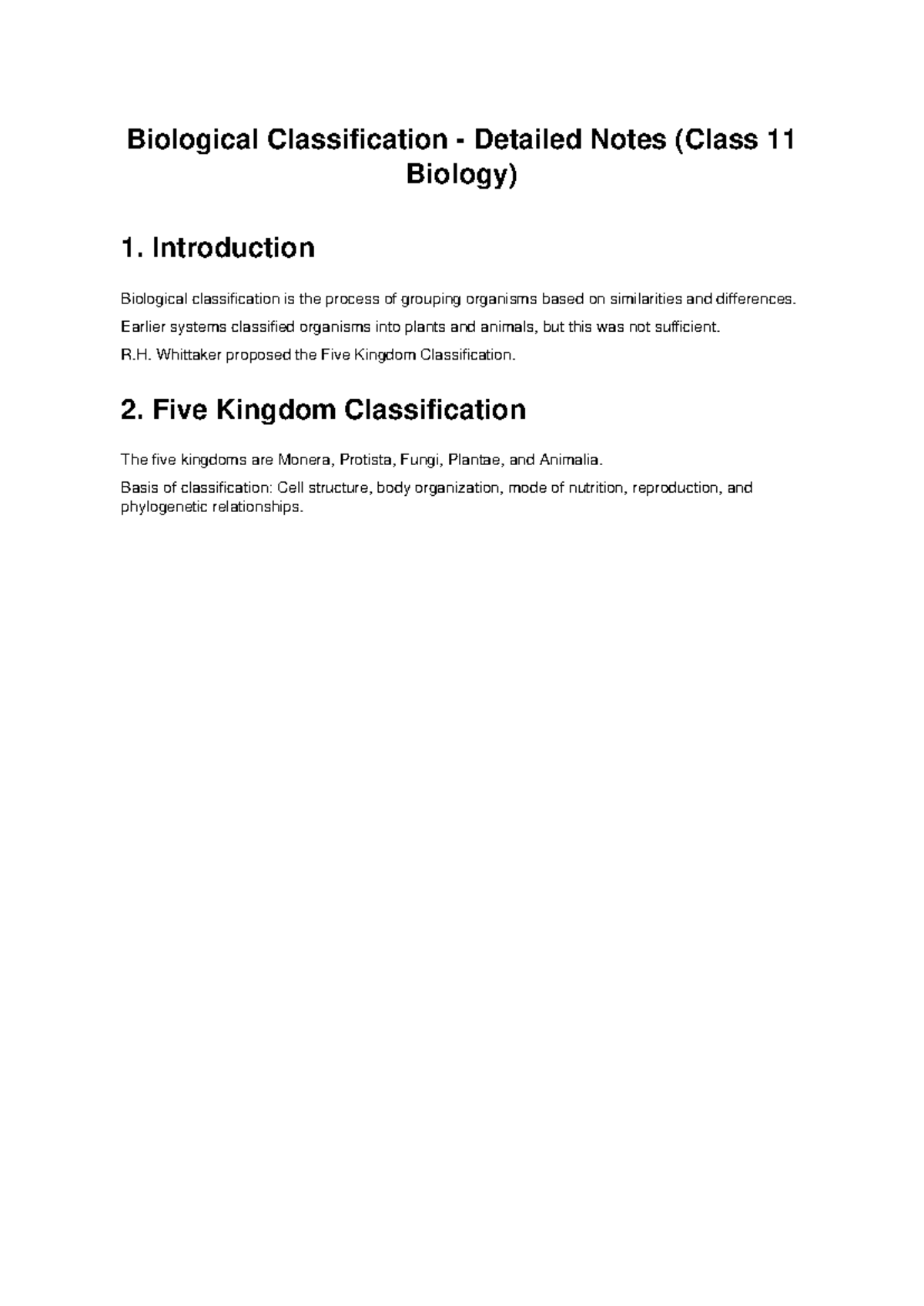 Biological Classification Notes (Class 11 Biology) - Studocu