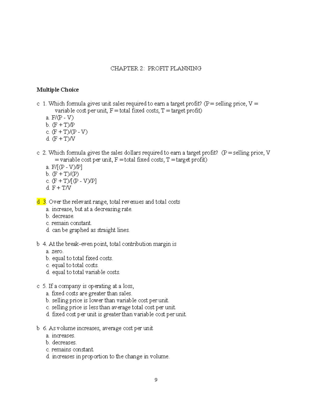 TB CH02 - Profit Planning & Cost Accounting Overview - Studocu