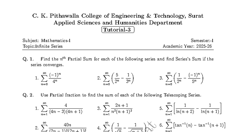 Infinite Series Analysis and Convergence (APPLIED SCIENCES) - Studocu