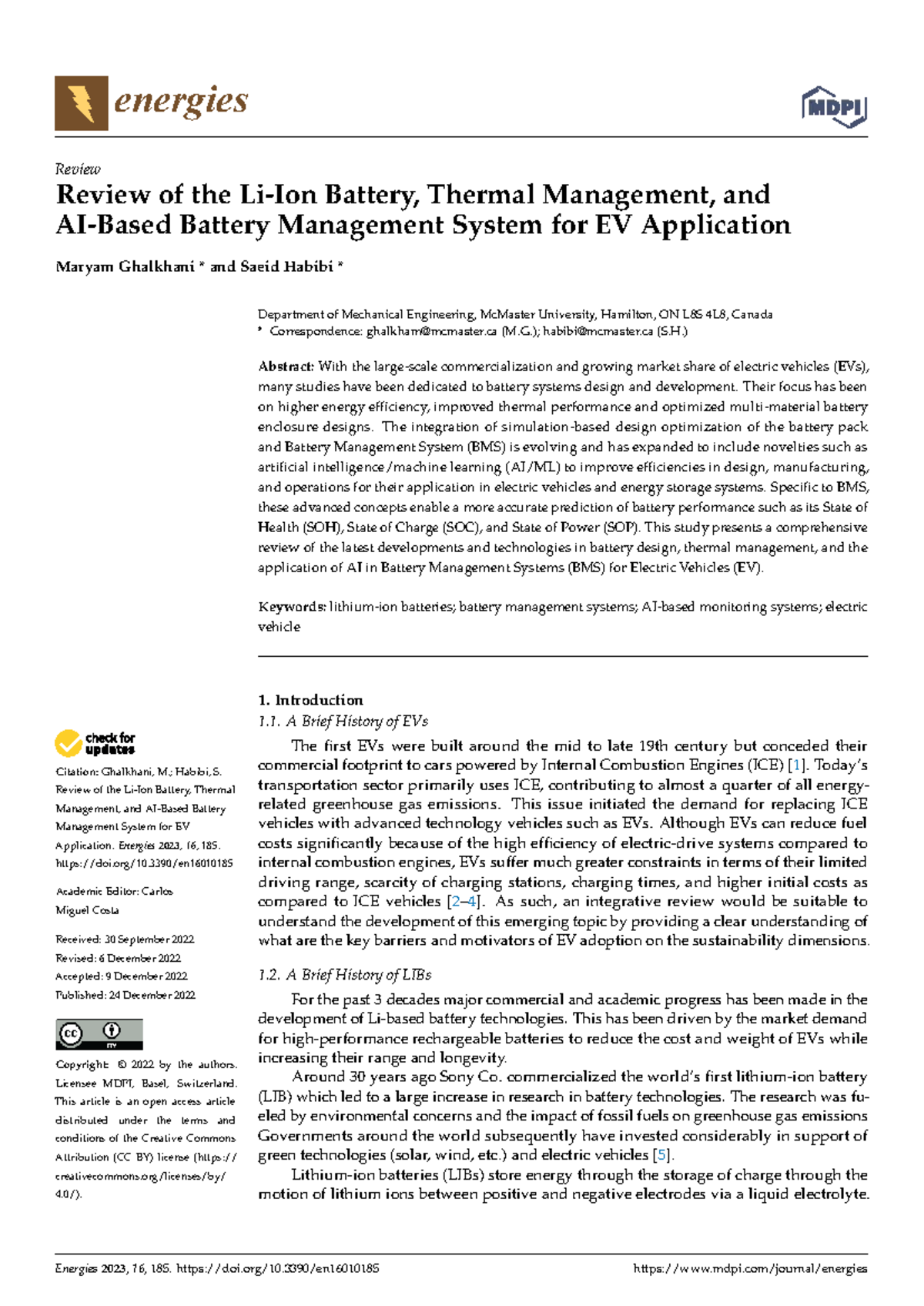 Energies 2023 - Review of Battery Management Systems for EV ...