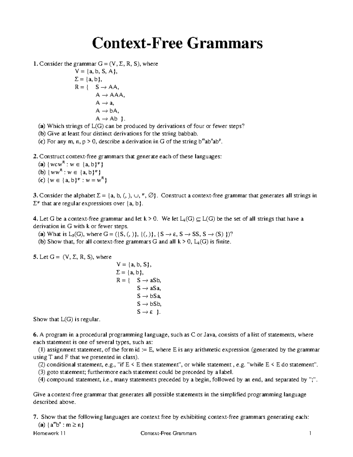 Context free grammar part 3 TOC - Homework 11 Context-Free Grammars 1 ...