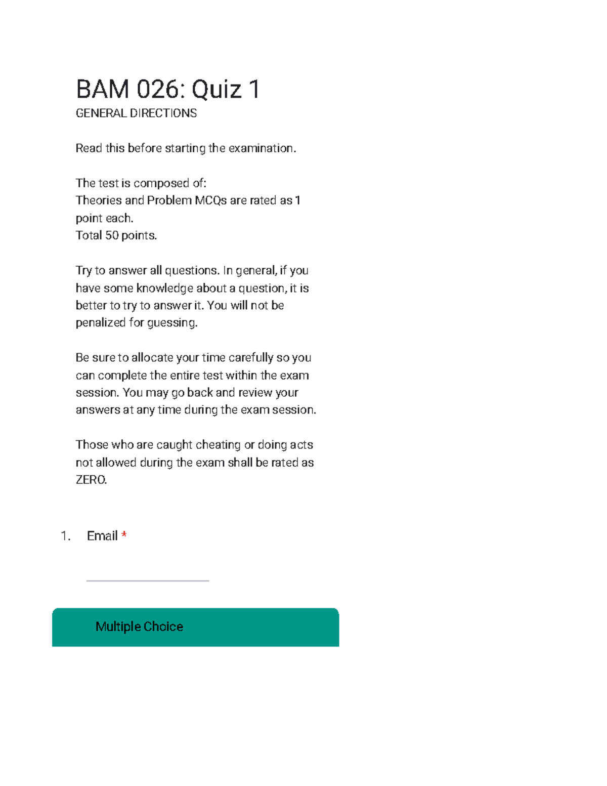 BAM 026 Quiz 1 - Comprehensive Study Notes for Exam Prep - Studocu