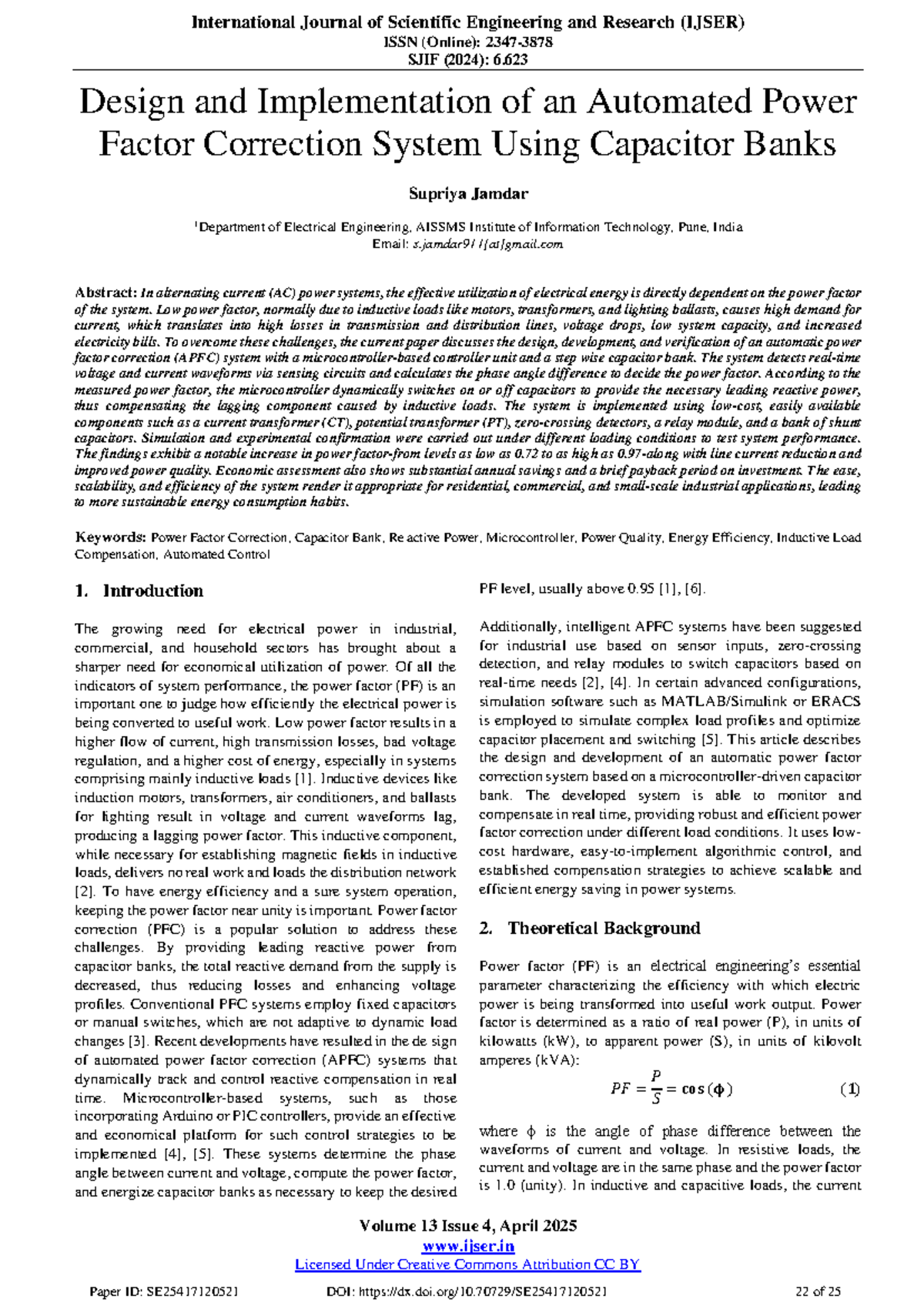 Design and Implementation of Automated Power Factor Correction System ...