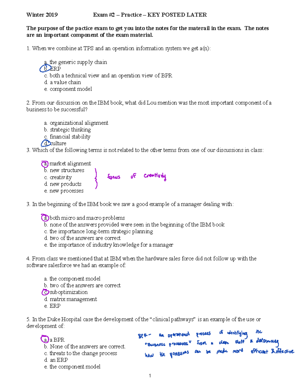 Midterm 2 Practice KEY - 1 The purpose of the pactice exam to get you ...