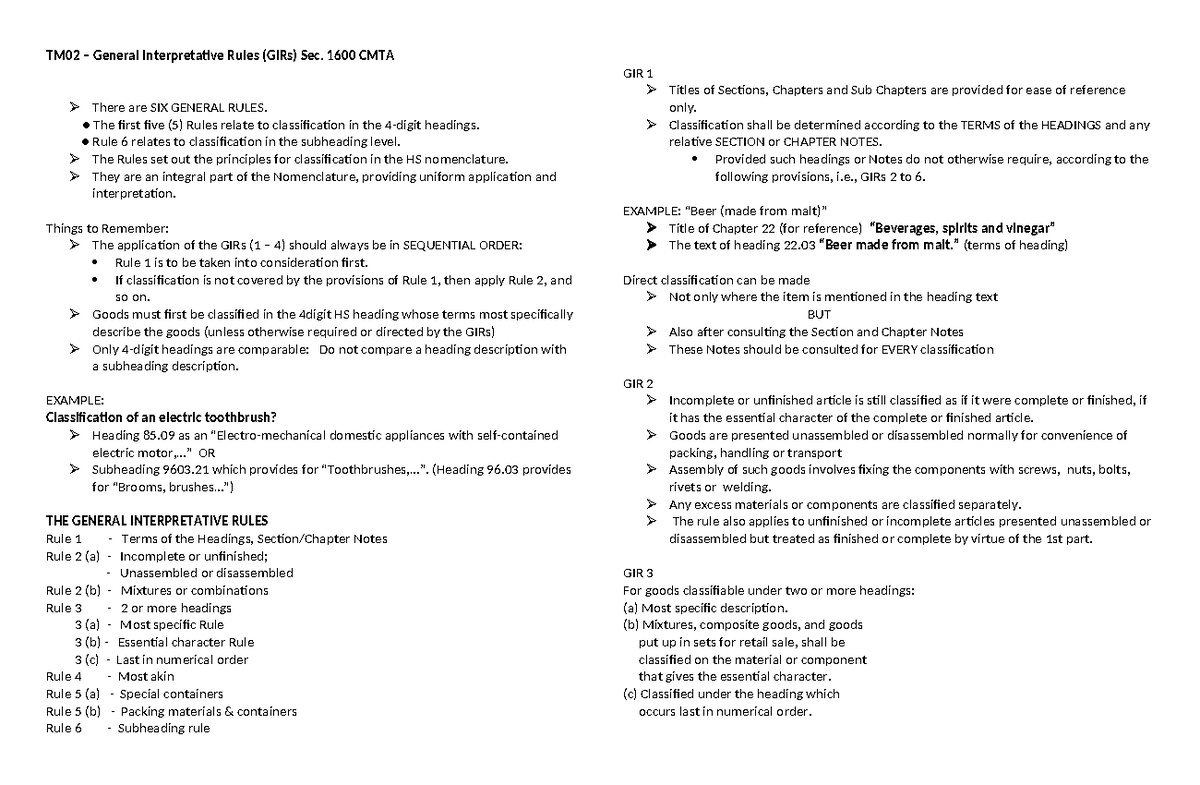 TM02 - Understanding the General Interpretative Rules (GIRs) - Studocu