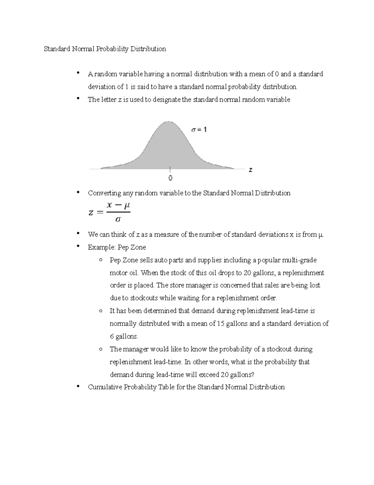 Standard Normal Probability Distribution - The letter z is used to ...