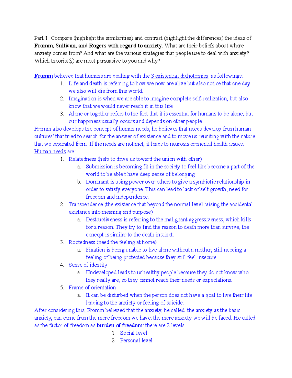 Final Exam practice - Part 1: Compare (highlight the similarities) and ...