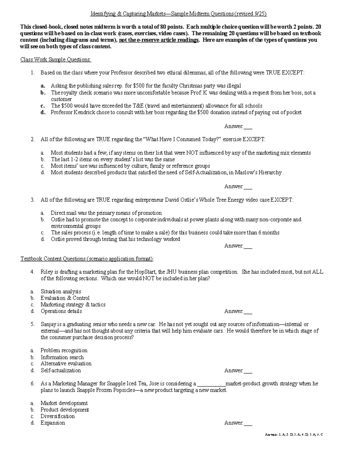 Midterm Exam Questions & Answers for Course 250 - Studocu