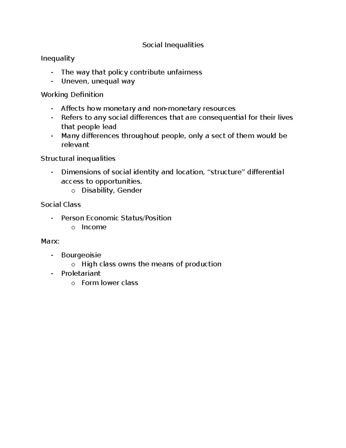 Social Inequalities - notes - Social Inequalities Inequality The way ...