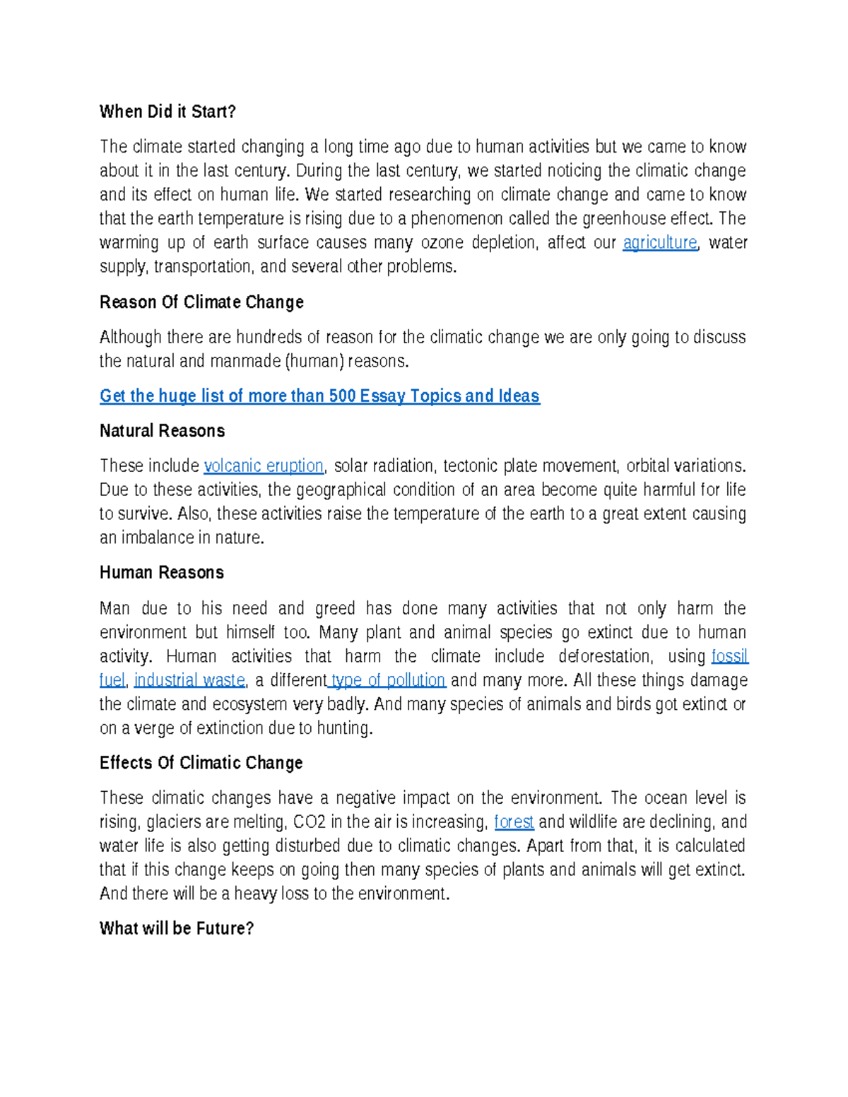 Climate Change Essay - Human and Natural Causes & Effects - Studocu