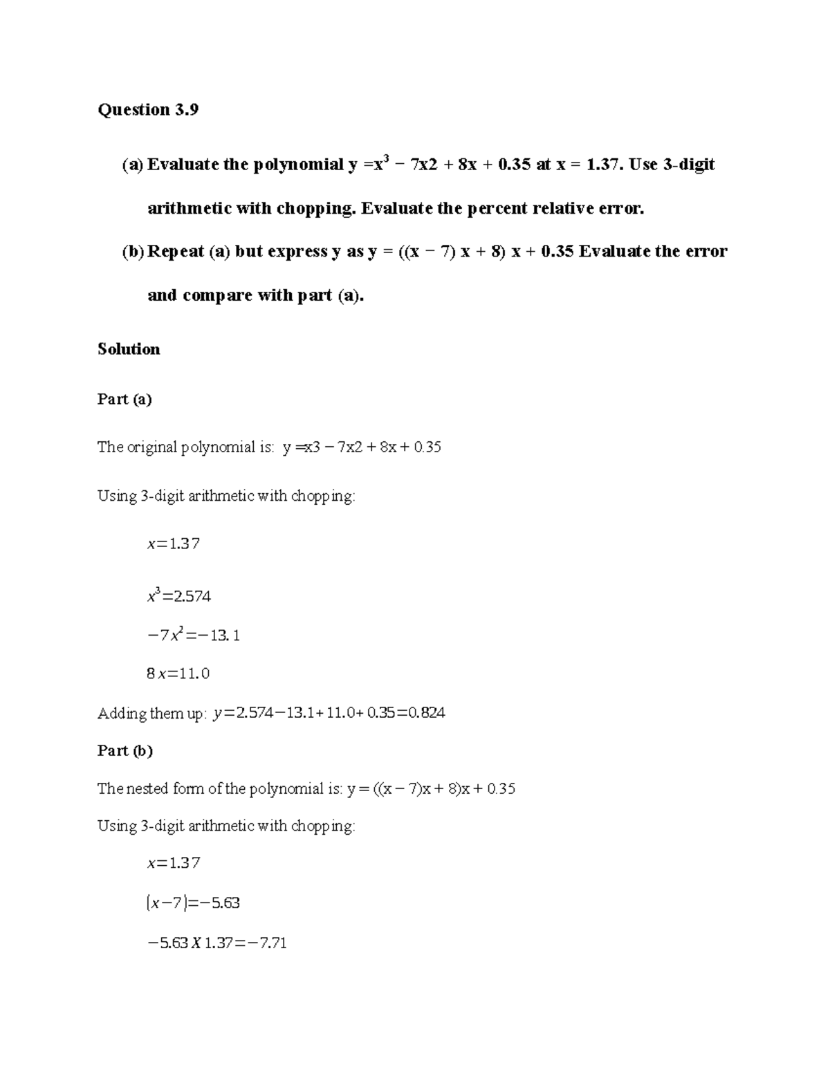 Question 3 - Polynomial Evaluation & Error Analysis (Math 101) - Studocu