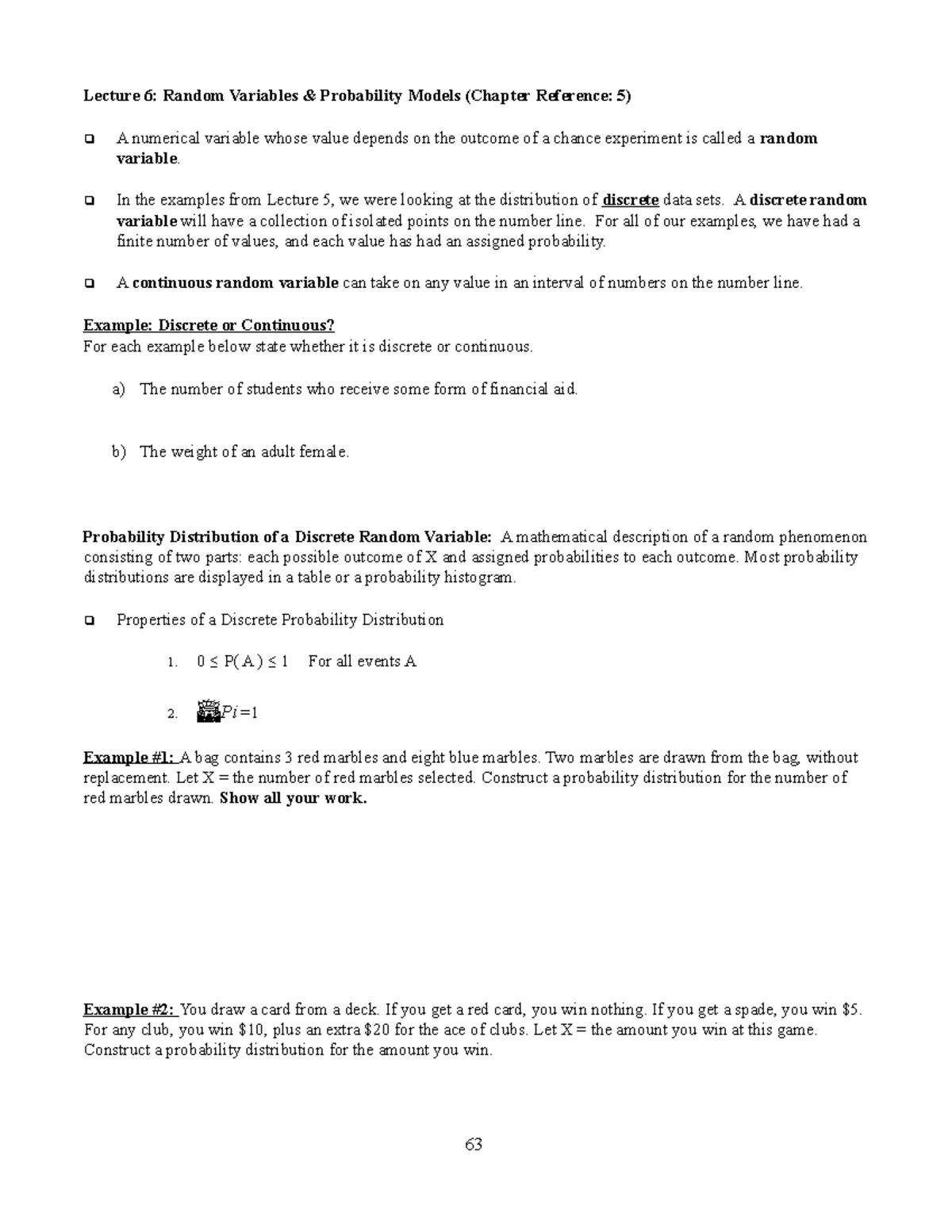 Lecture 6: Random Variables and Probability Models (Stats 101