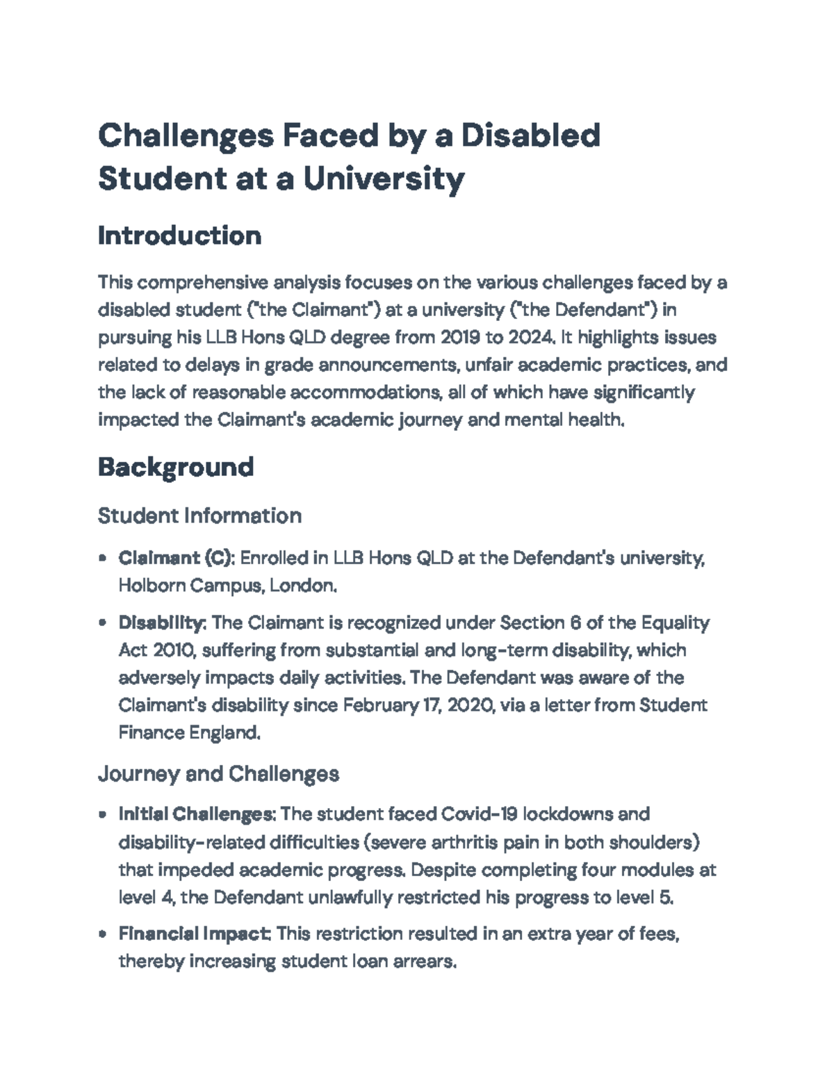 Challenges Faced by a Disabled Student in LLB Hons QLD Program ...