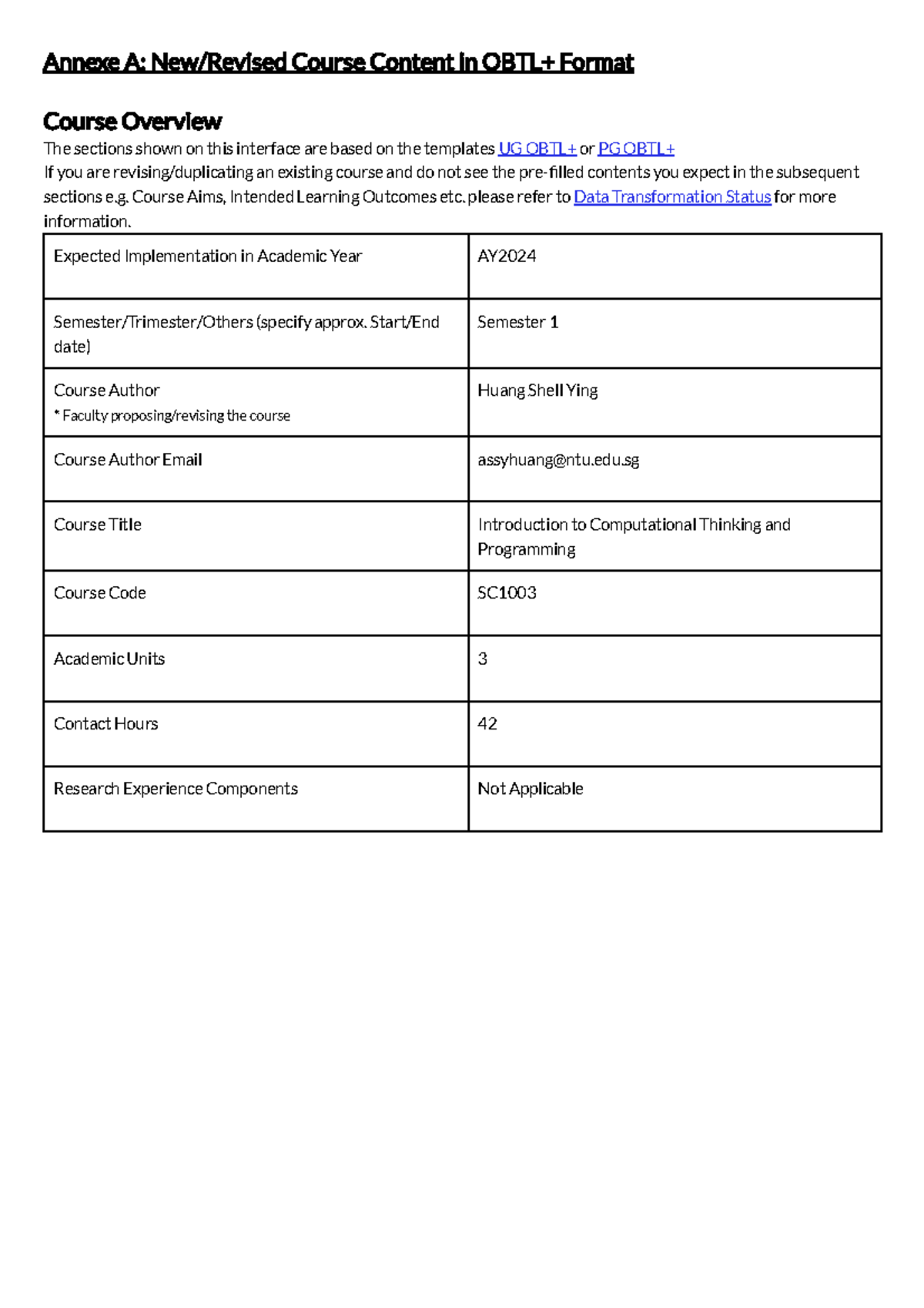 SC1003 Course Overview: Introduction to Computational Thinking ...