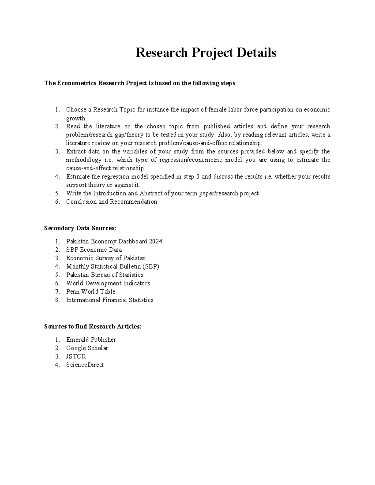 Econometrics Research Project Details - Choose a Research Topic for ...