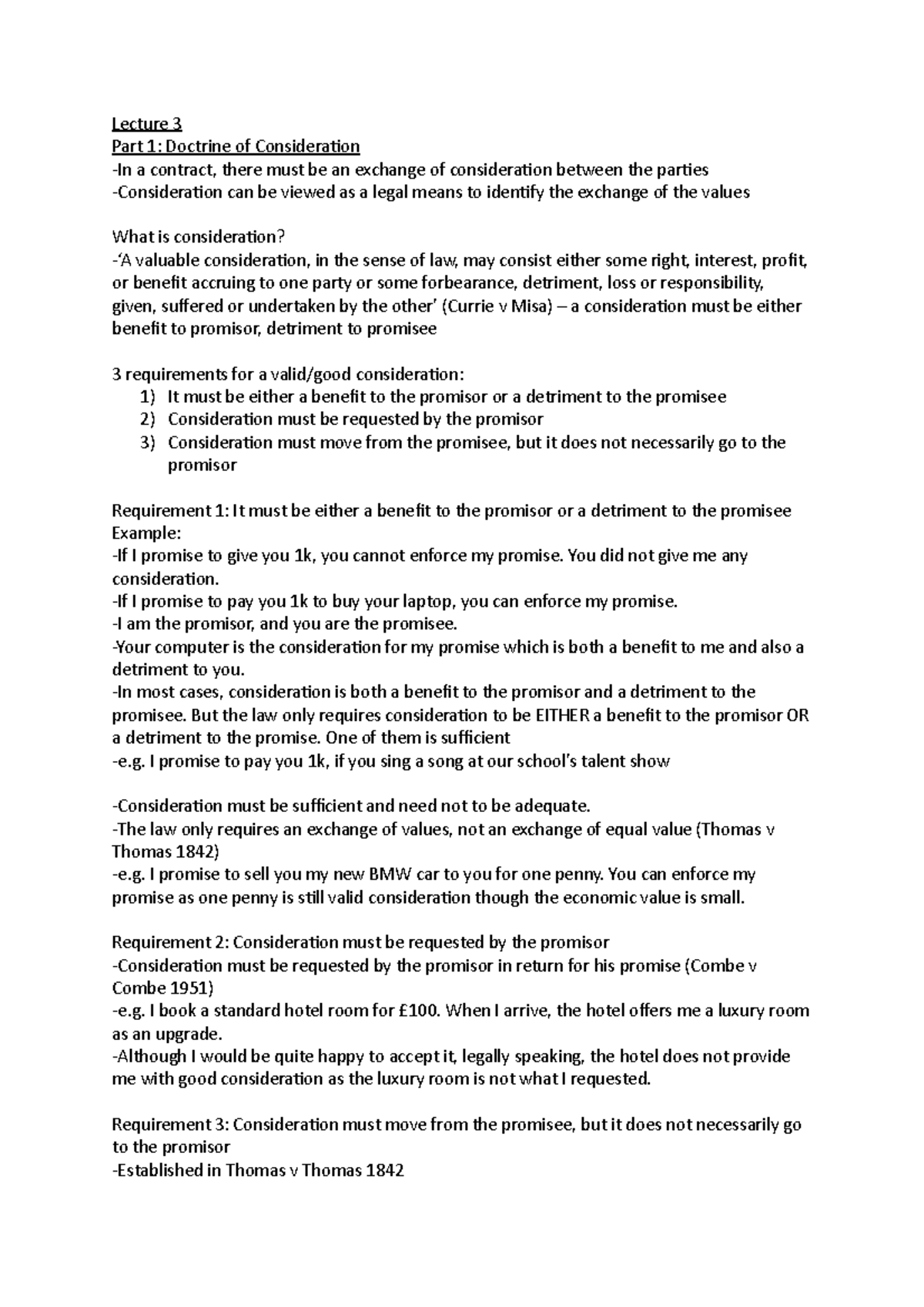 Lecture 3 - consideration - Lecture 3 Part 1: Doctrine of Consideration ...