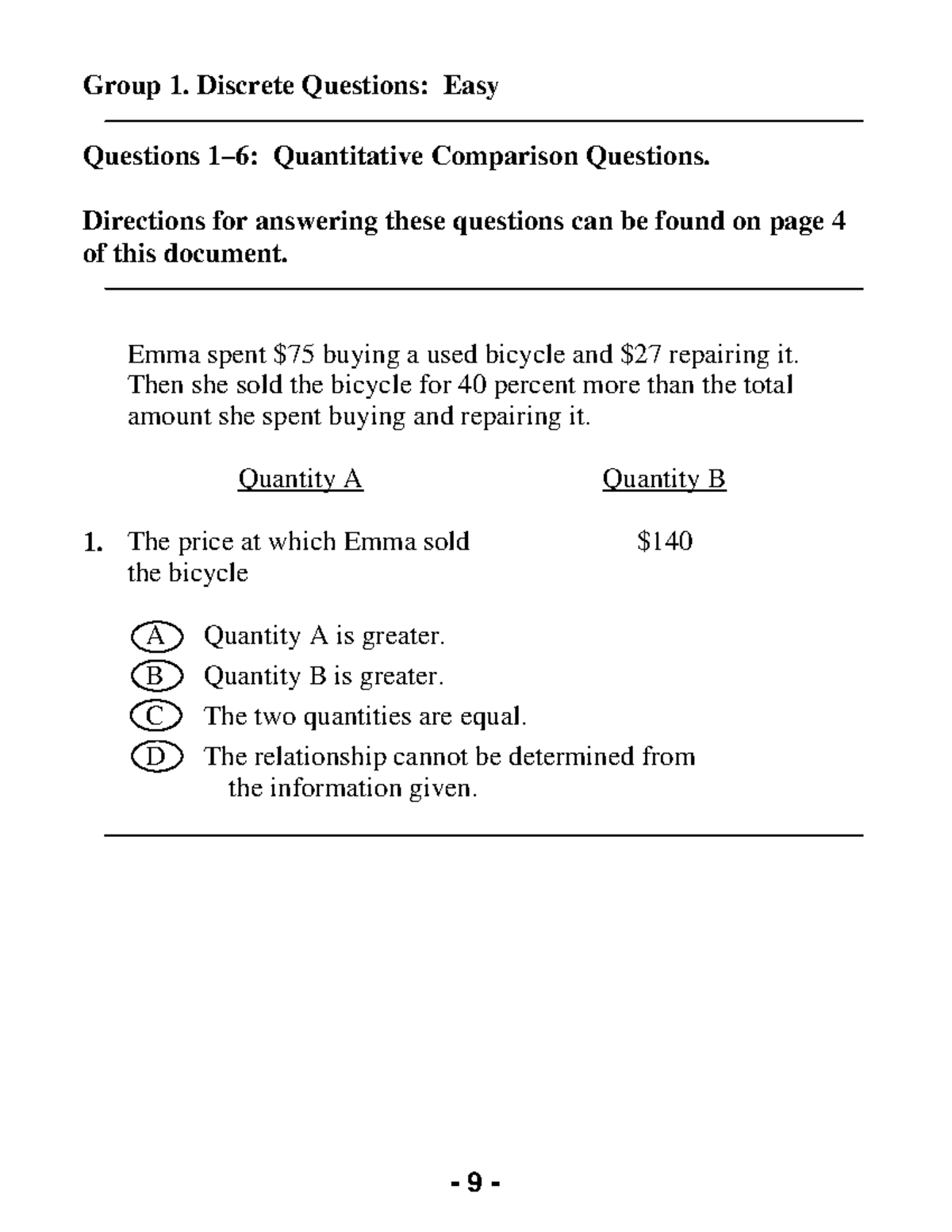 GRE Quantitative Comparison Assignment - Group 1. Discrete Questions ...