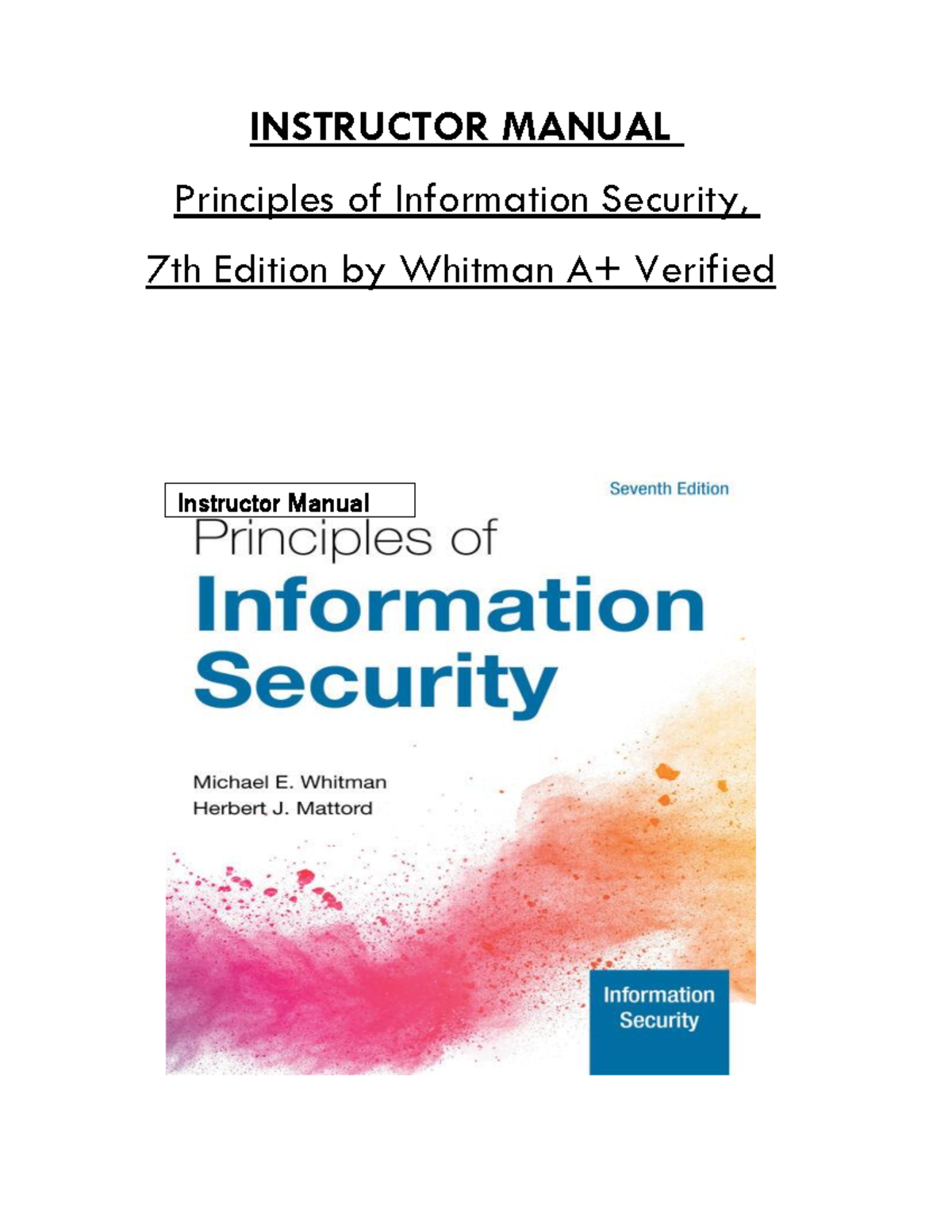 Instructor Manual for Info Sec Principles, 7th Ed. by Whitman