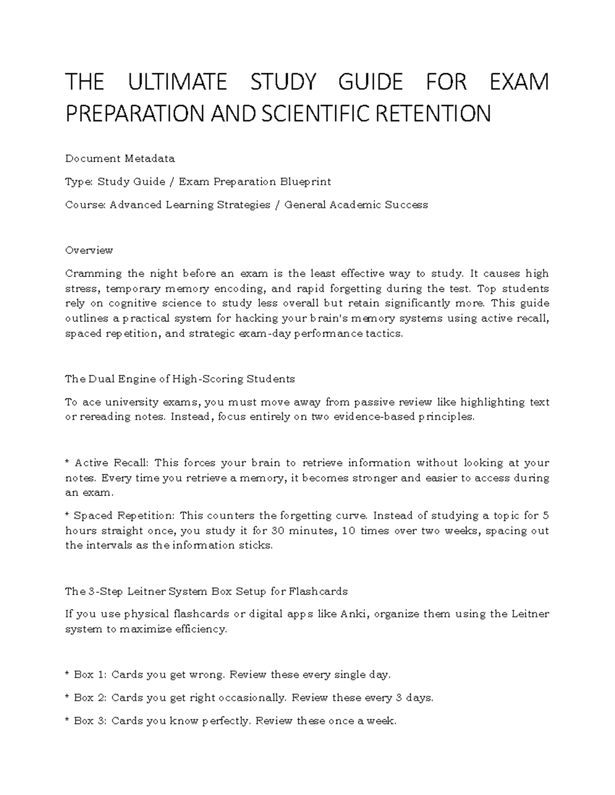 Advanced Learning Strategies: Exam Prep Study Guide for Retention - Studocu