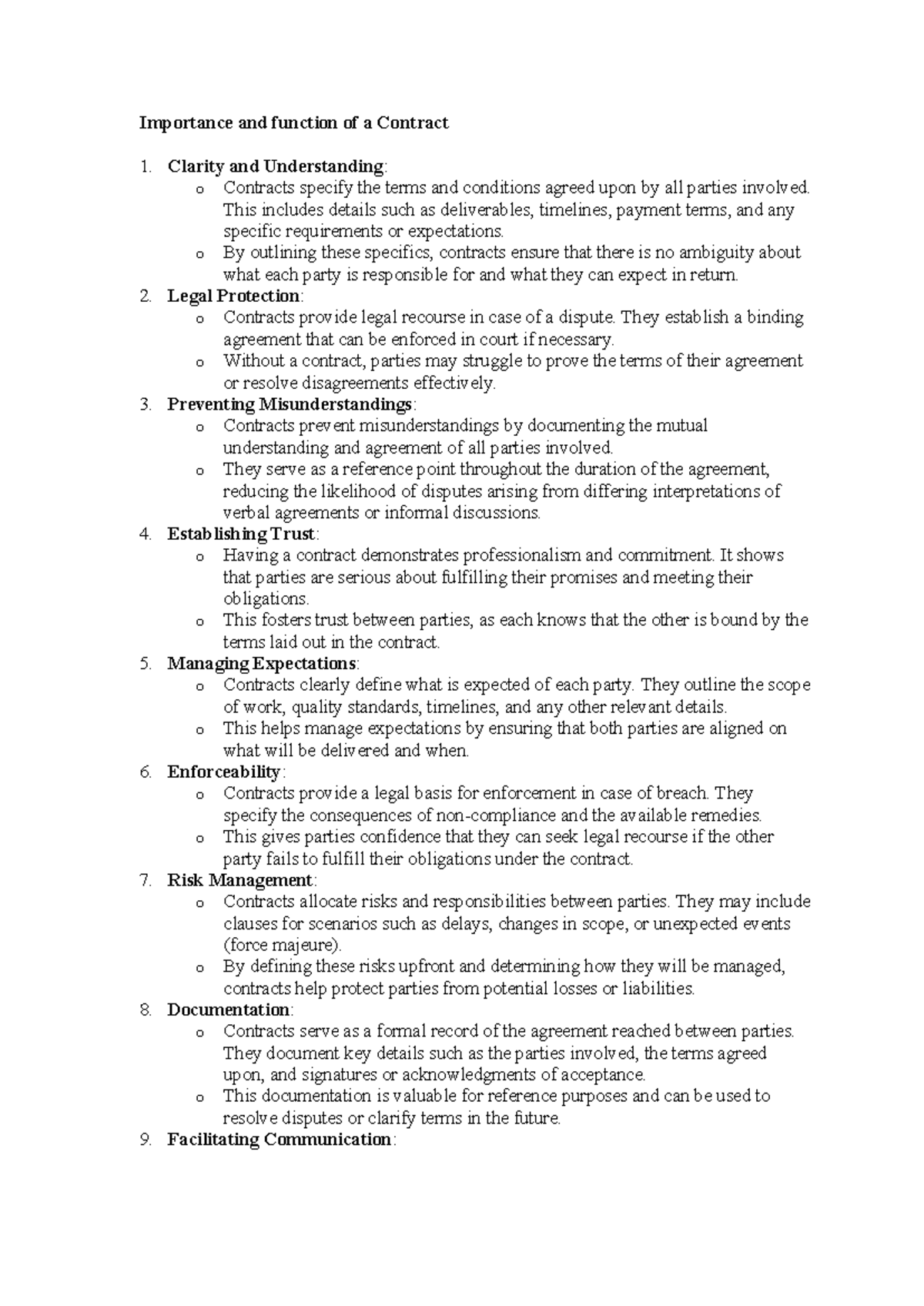 Presentation Points - Importance & Function of Contracts in ...