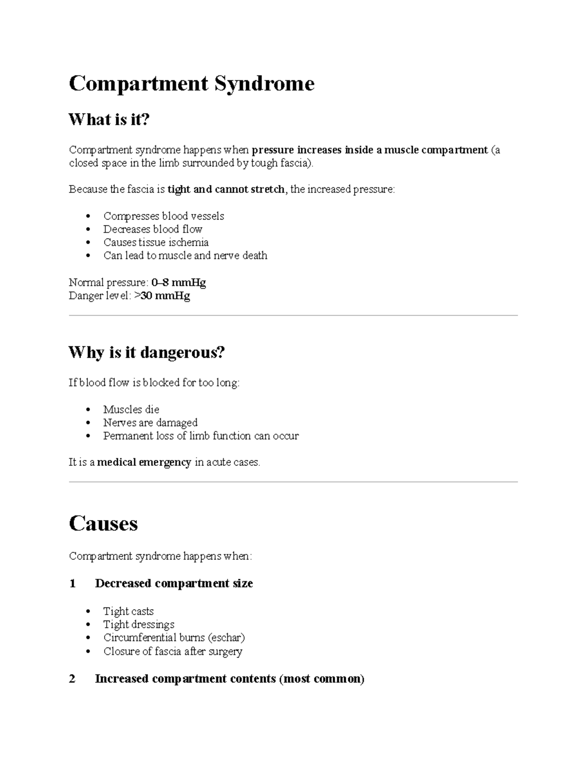 Compartment Syndrome Overview: Causes, Types, and Risks - Studocu