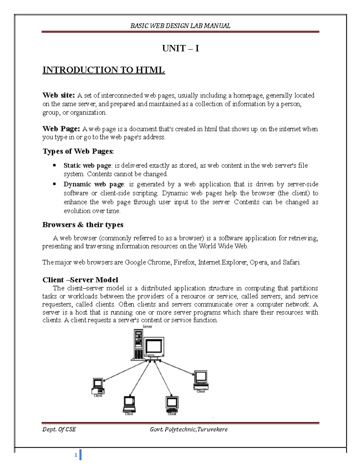Basic WEB Design LAB Manual - UNIT – I INTRODUCTION TO HTML Web site: A ...