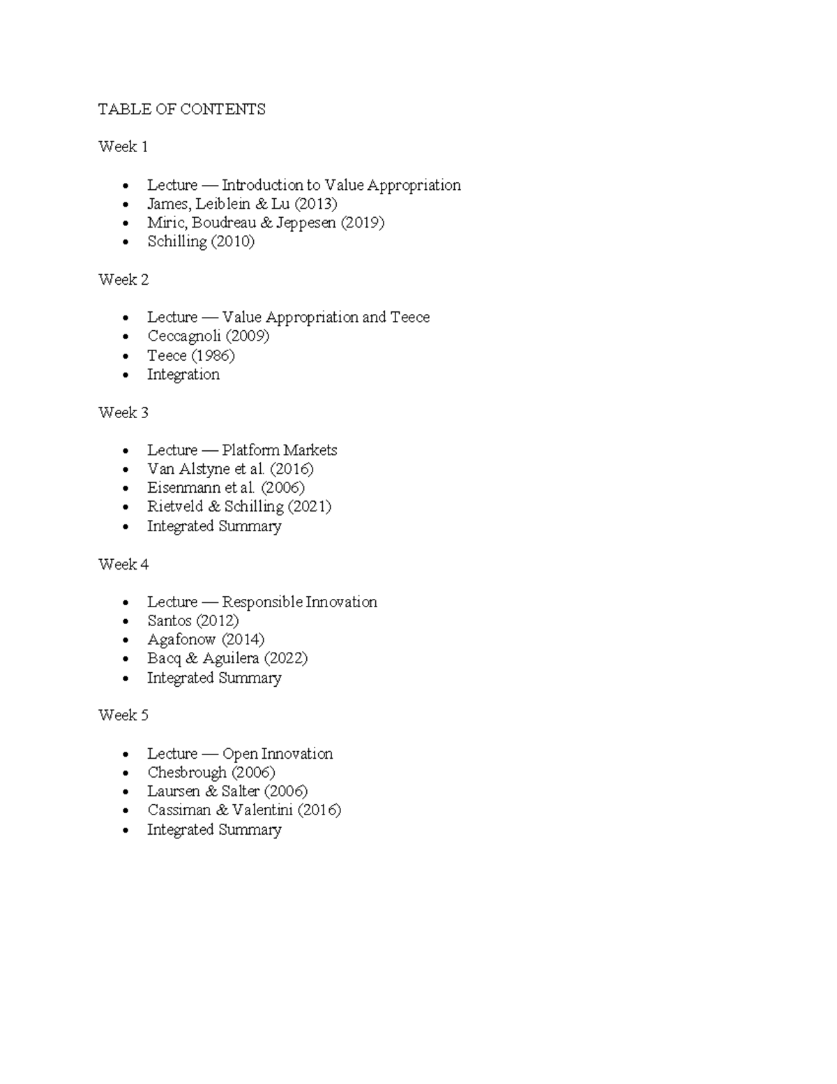 Value Appropriation Strategies: Summary of Lectures & Readings (Course ...