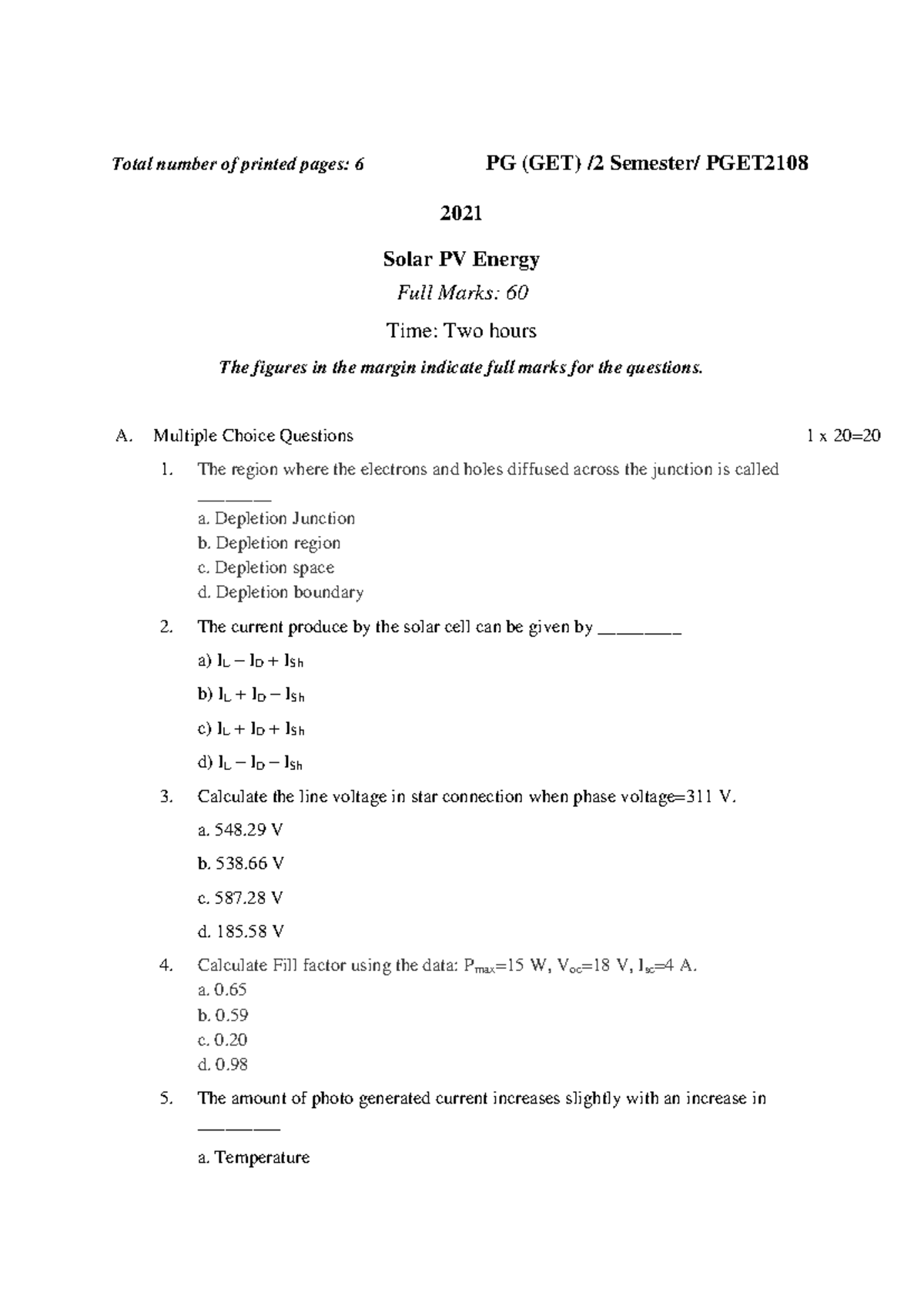 PGET2108 - Comprehensive Guide to Solar PV Energy Exam Prep - Studocu