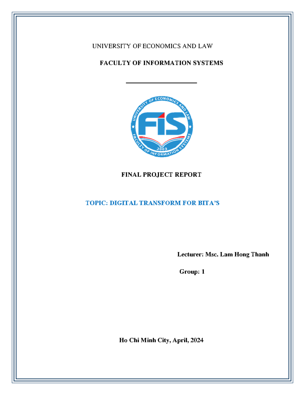 [CDS] Final Project Report on Digital Transformation for Bita's - Studocu