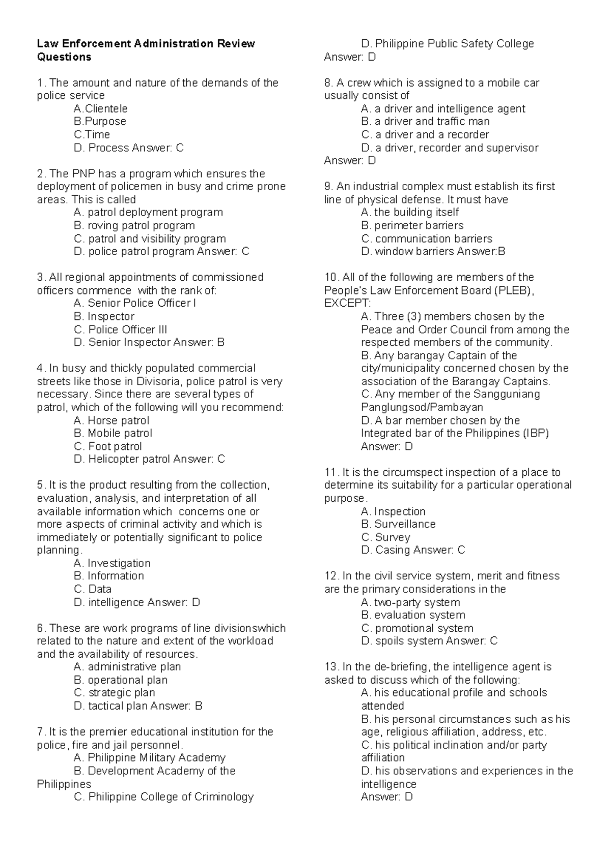 PNP 101: Law Enforcement Administration Review Questions - Studocu