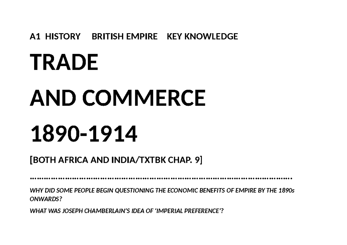 A1 HISTORY: Key Knowledge on Trade & Commerce (1890-1914) - Studocu
