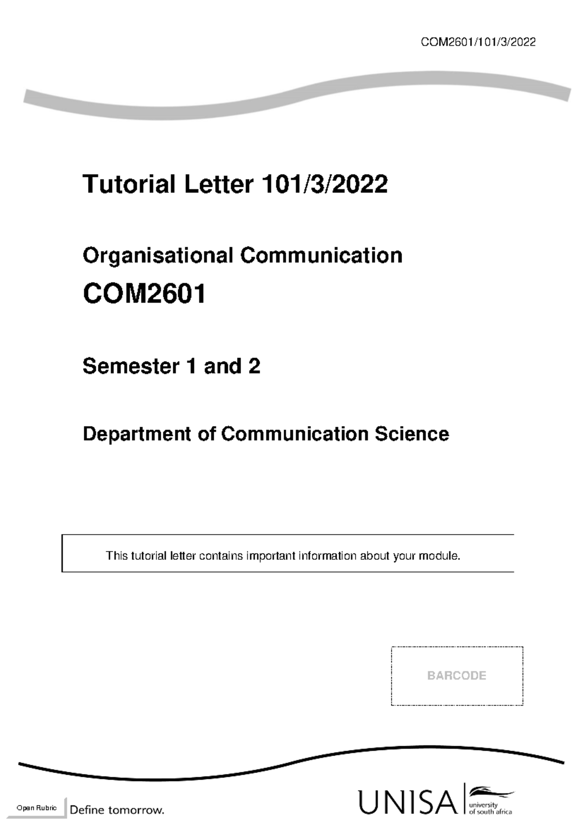 COM2601 2022 TL 101 3 B - Tutorial Letter with guide on how to navigate ...