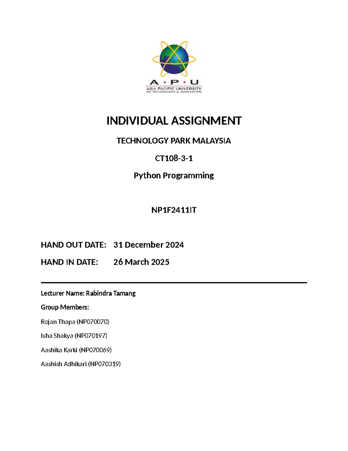 Python Programming Project: Restaurant Management System NP1F2411IT ...